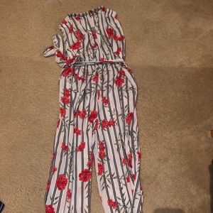 Floral with stripes sleeveless pantsuit